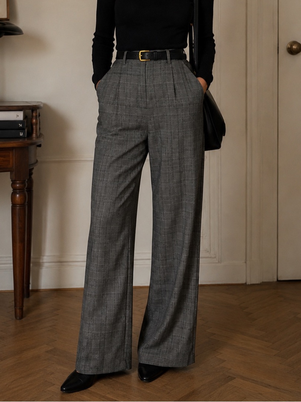 Nine West Plaid Wide Leg Trousers Size 16 High Rise Career Pants | Quiet Luxury